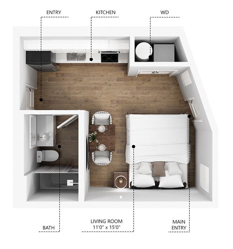Floor plan for studio, 1 bath, 445 sqft